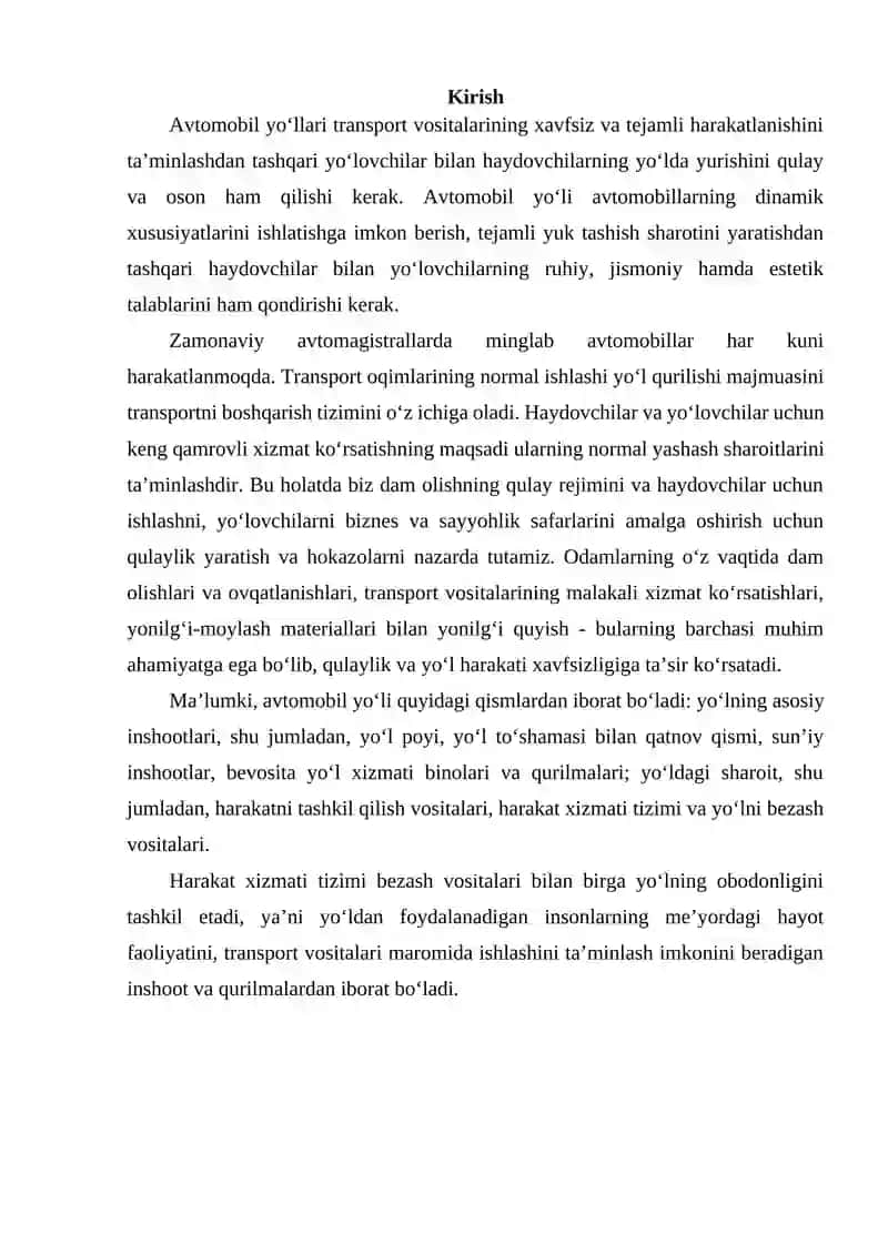 Transport inshootlarining ekspluatatsiyasi (avtomobil yo‘llari bo‘yicha) bakalavr yo‘nalishi talabalariga amaliy mashg‘ulotlarni bajarish uchun USLUBIY KO‘RSATMA 3