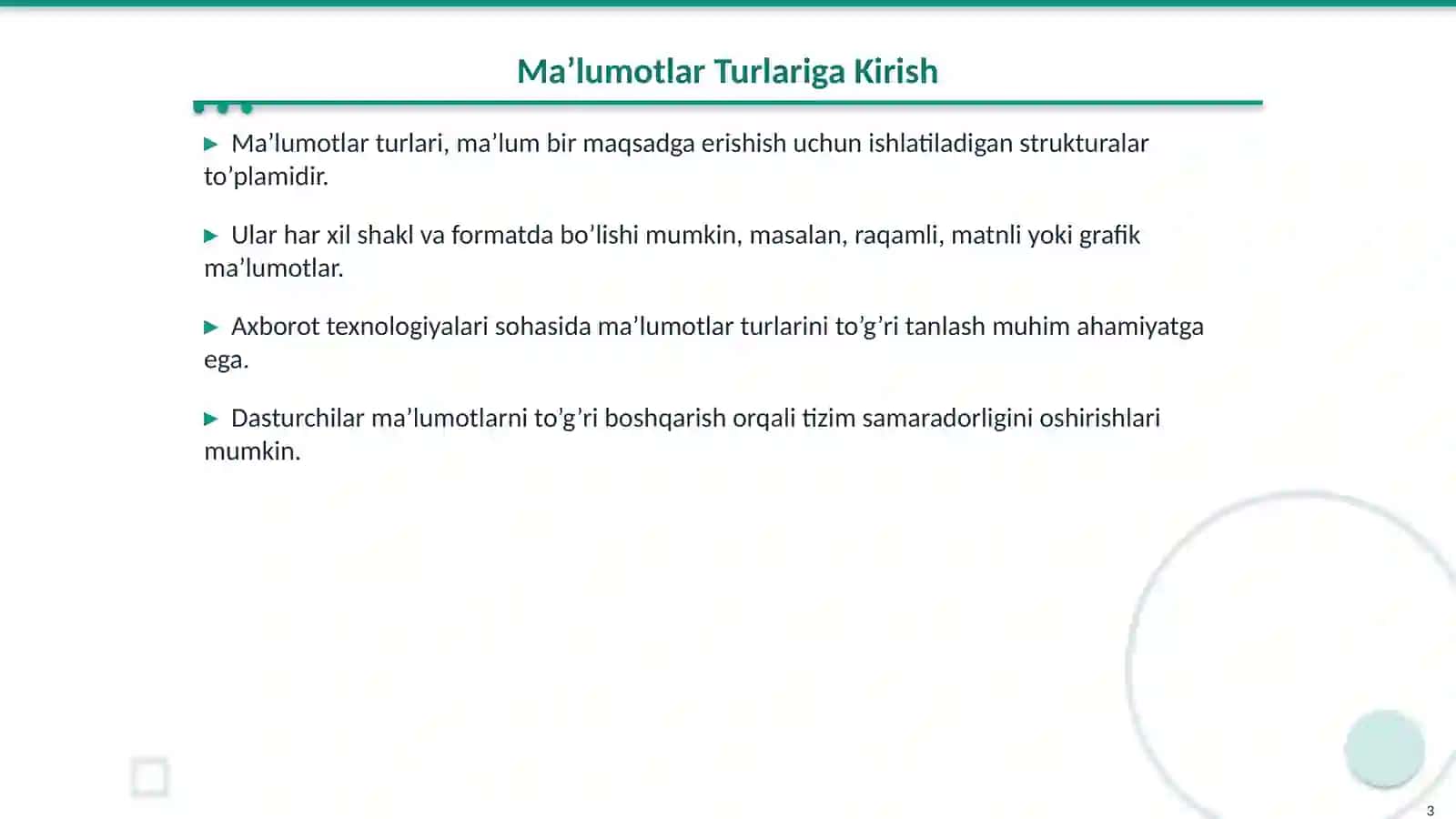 Ma’lumotlar turlari va algoritmlari 3