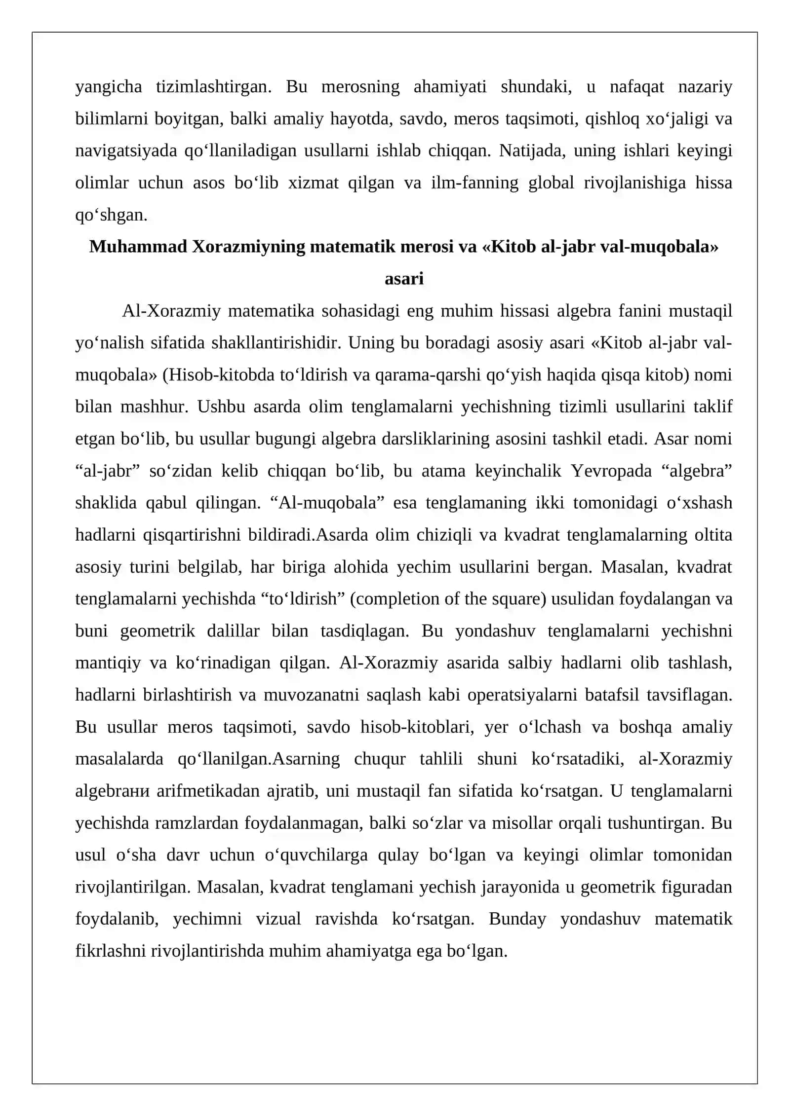 Muhammad Xorazmiyning lotin tiliga tarjima qilingan asarlari va ularning fan tarixidagi ahamiyati 3