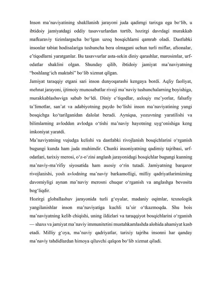 Ma’naviyatning vujudga kelishi va dastlabki rivojlanish bosqichlari. 3