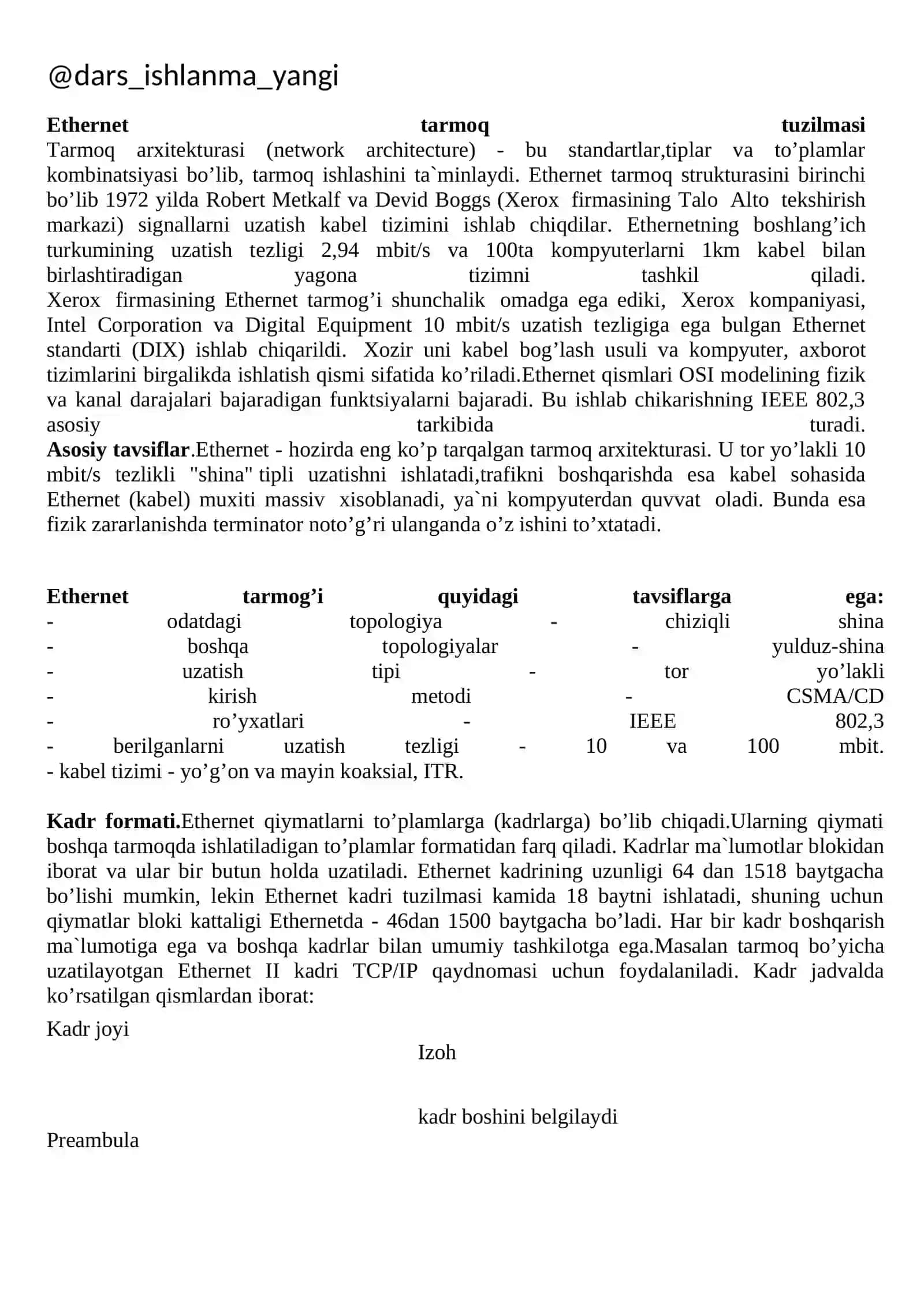 IEEE 802.x standartlarining tuzilishi va tarkibini to’liq o’rganish 3