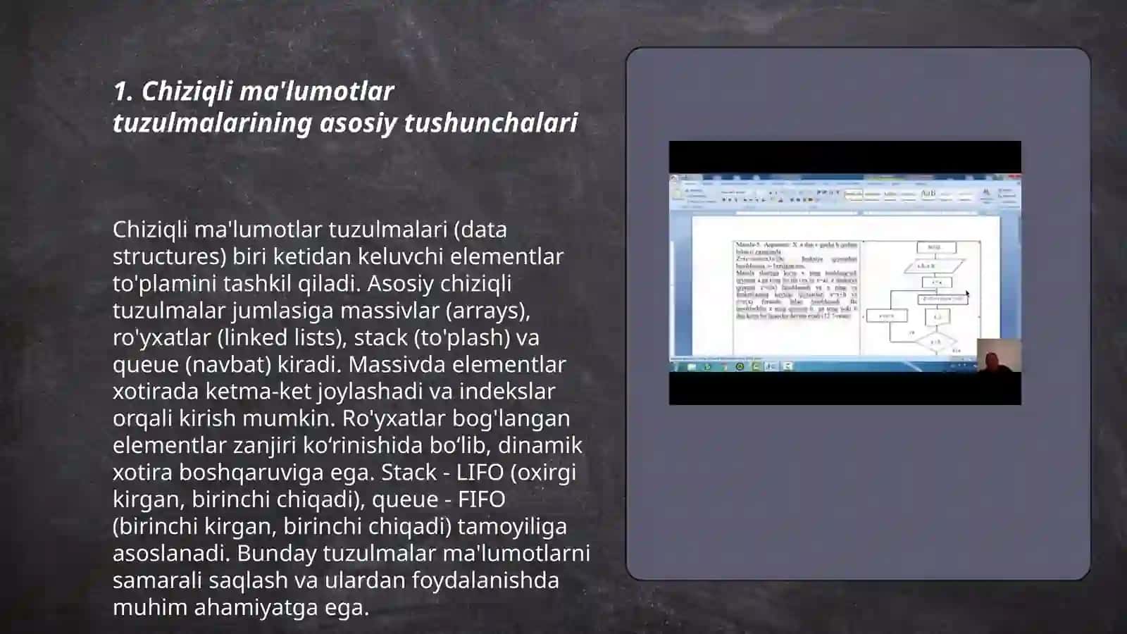 Chiziqli maʼlumotlar tuzulmalarini qayta ishlash algoritmlari va dasturlarini tuzish 3