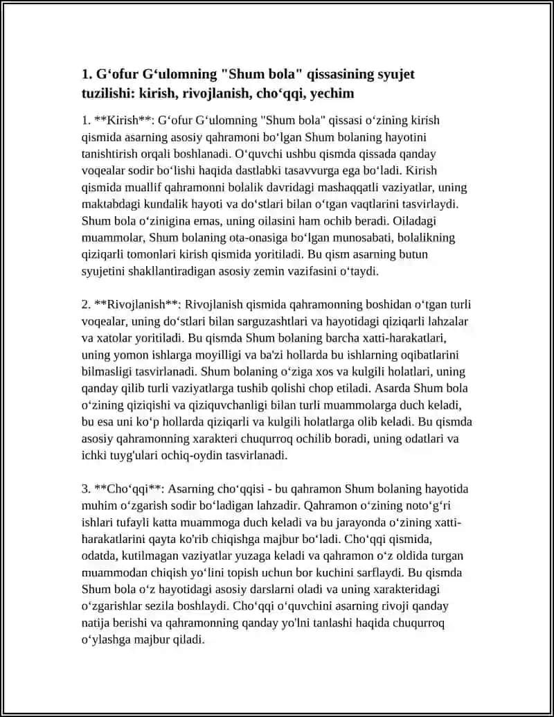 G'OFUR G'ULOM SHUM BOLA QISSASI BADIIY TAHLIL 3
