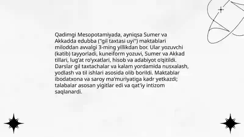 Qadimgi Mesopotamiya (Sumer va Akkad) edubba maktablari va ta'lim tizimi 3