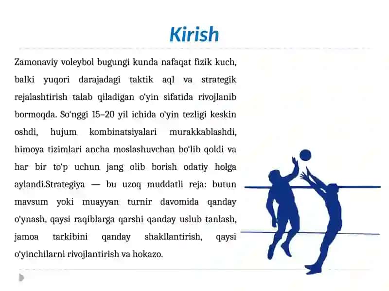Zamonaviy voleybolda taktika va strategiya haqida tushuncha 3