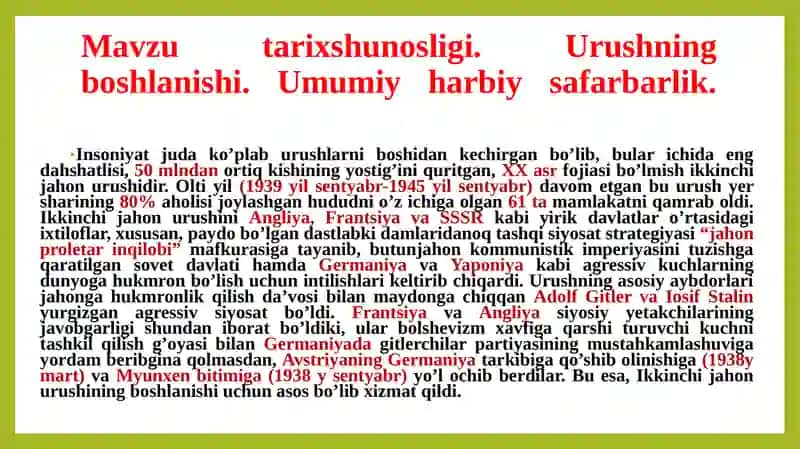 Ikkinchi jahon urushi yillarida o’zbek xalqining fashizm ustidan qozonilgan g’alabaga qo’shgan hissasi 3