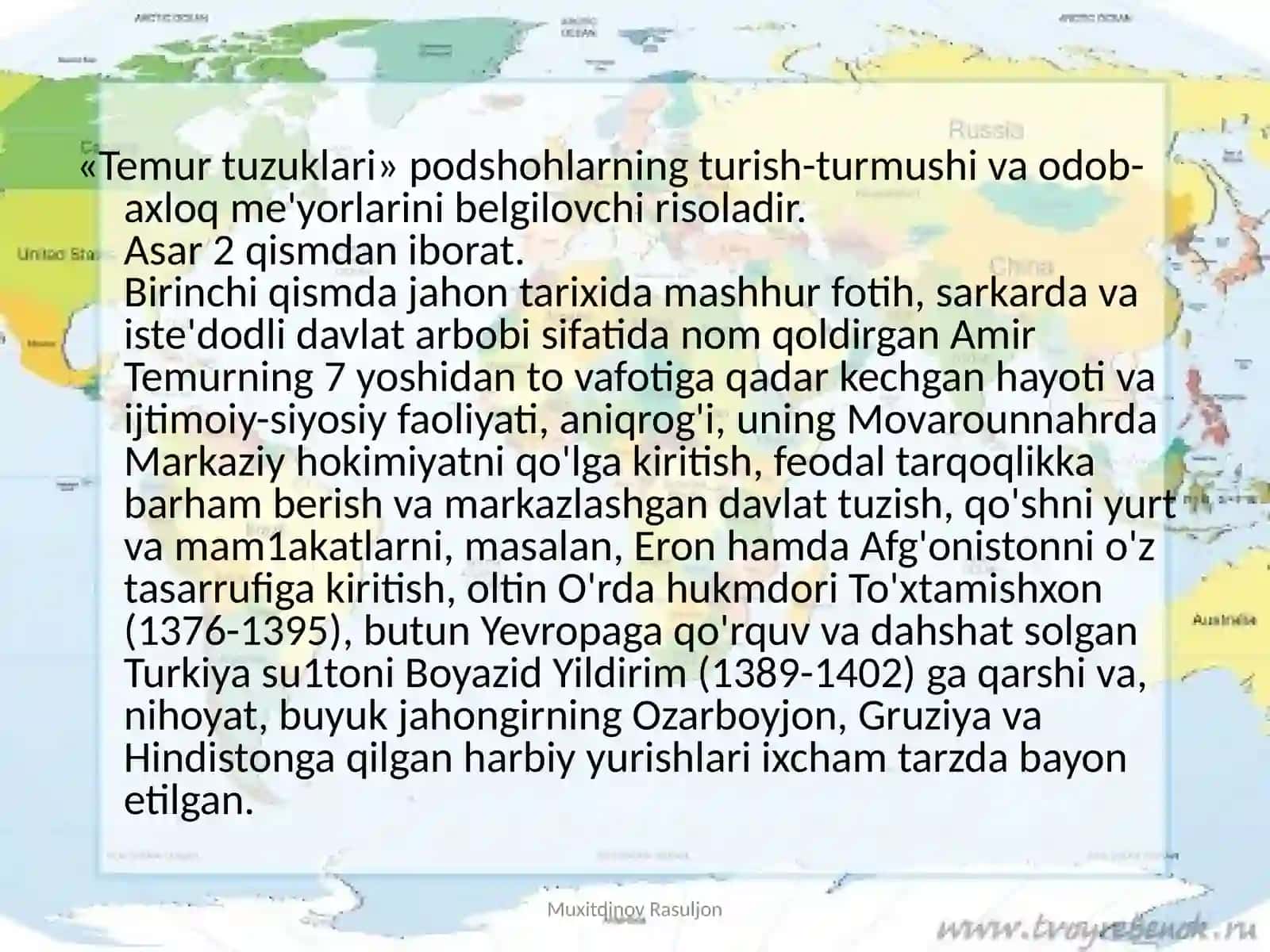 Temurtuzuklari va davlat boshqaruviga doir mamlakat muhim manbasi sifatida 3
