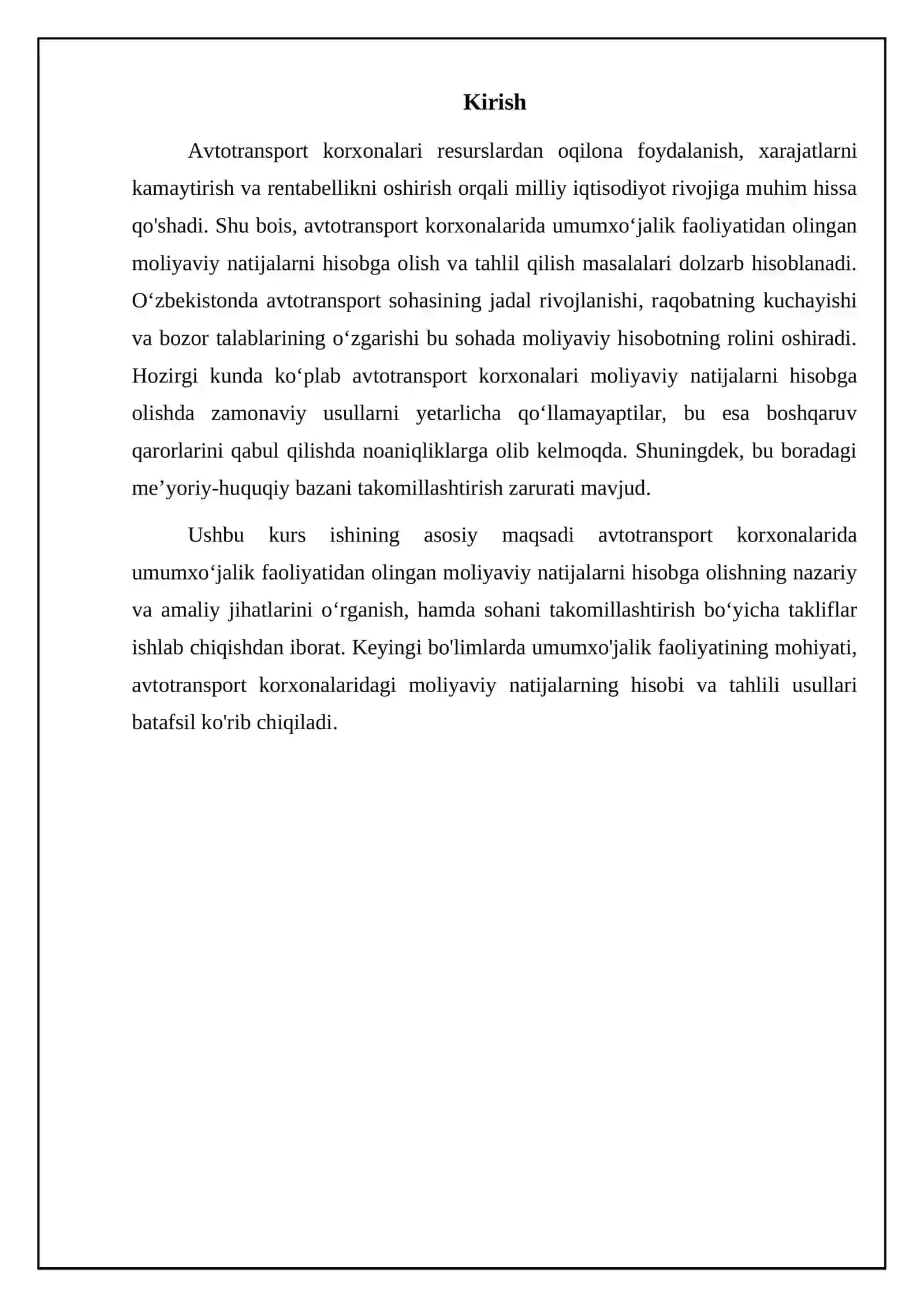 Avtotransport korxonalarida umumxoʻjalik faoliyatidan olingan moliyaviy natijalarning xisobi 3