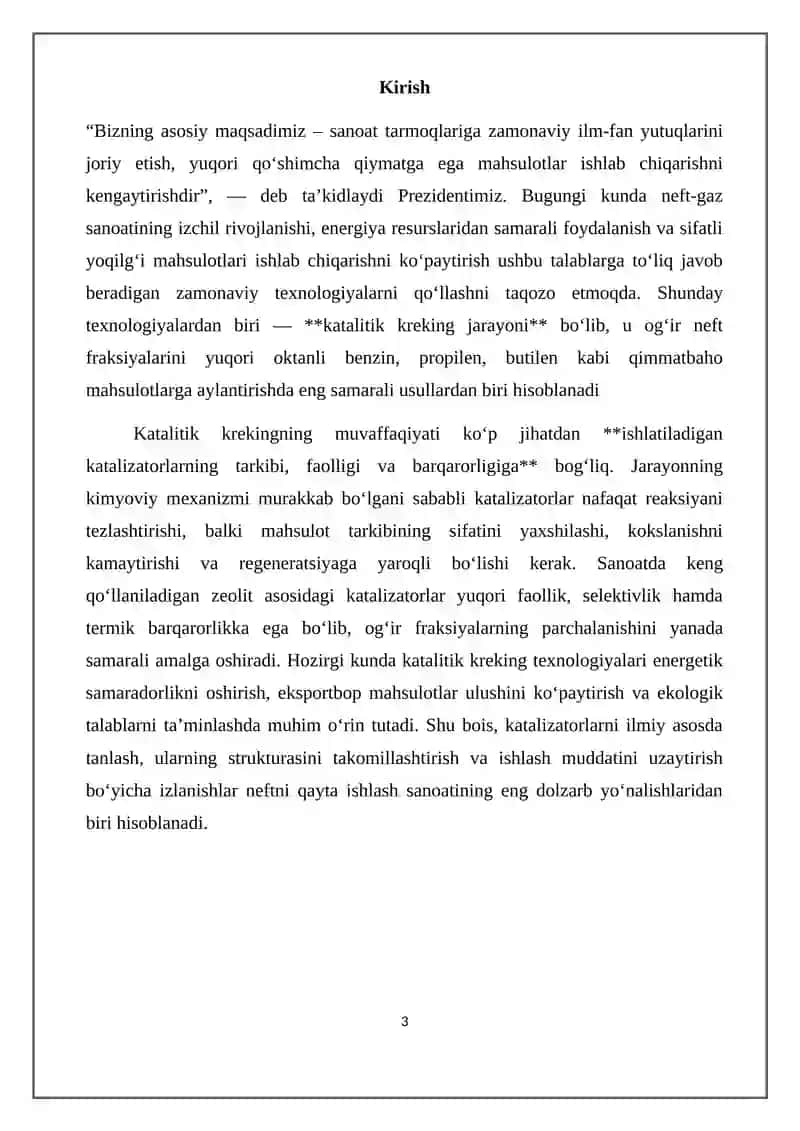 Katalitik kreking jarayonida ishlatiladigan katalizatorlar 3