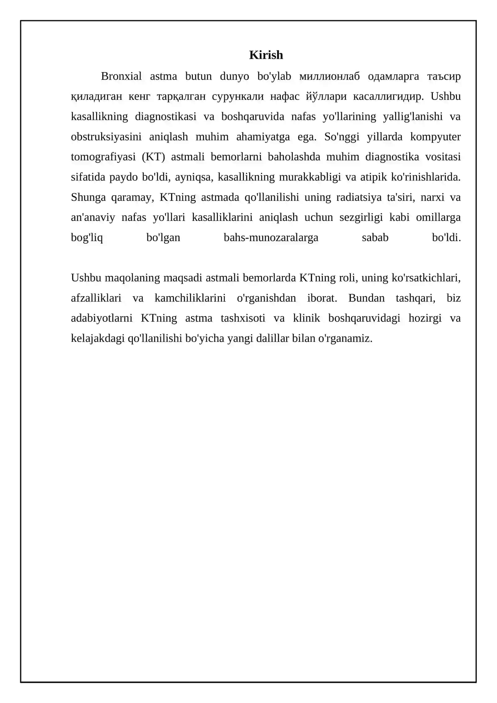 Kirish: Astmada KTning ahamiyati 3
