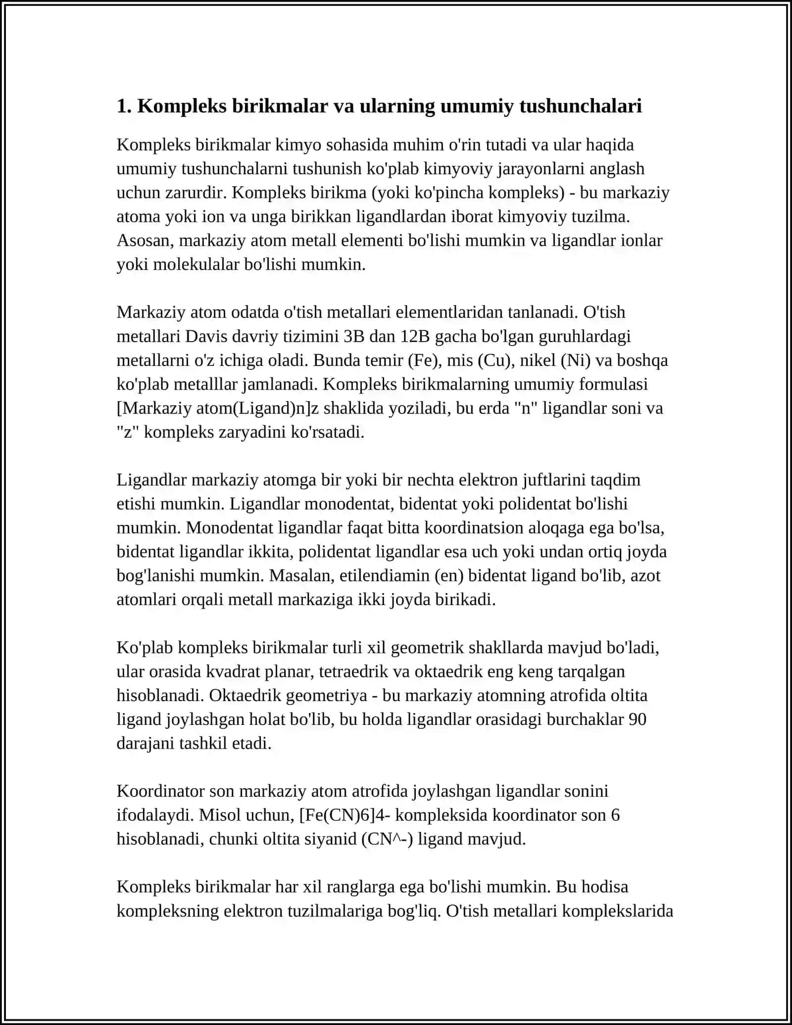 KOMPLEKS BIRIKMALAR, TUZILISHI VA XOSSALARI. KOMPLEKSONOMETRIYA 3