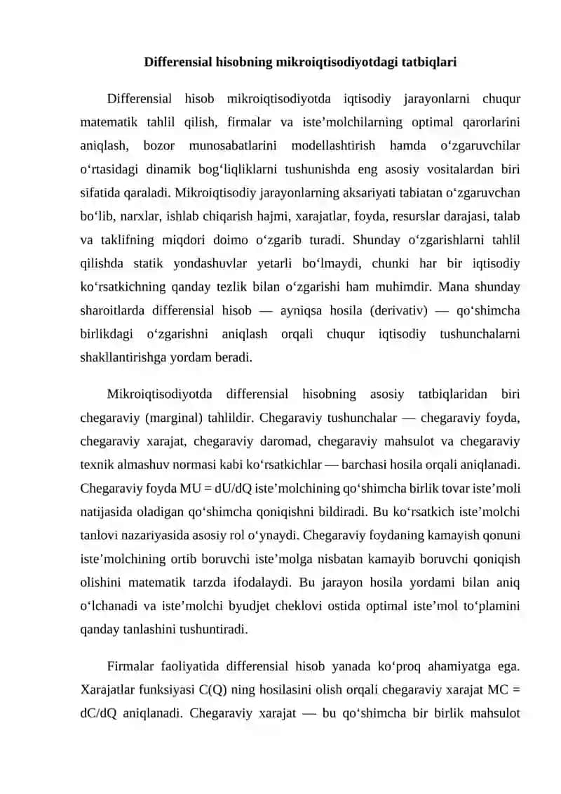 Mikroiqtisodiyot va makroiqtisodiyotda differensial hisob tatbiqlari 3