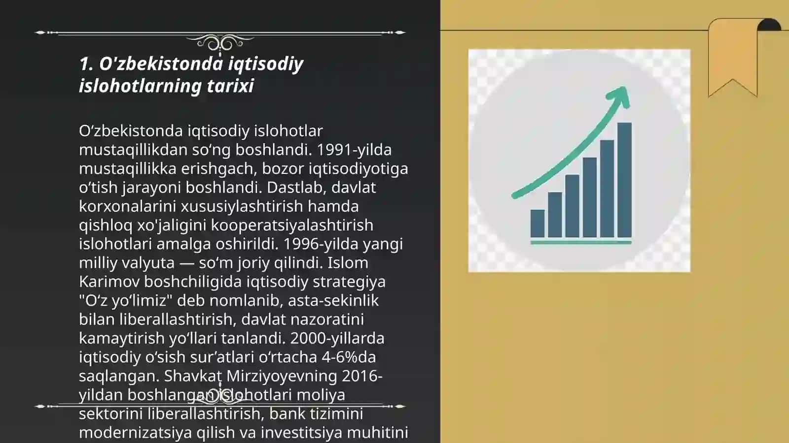 Iqtisodiy islohotlar hususiy mulkchilikning shakilanishi Ózbekistonda bozor munosabatlarining rivojlanishi 3