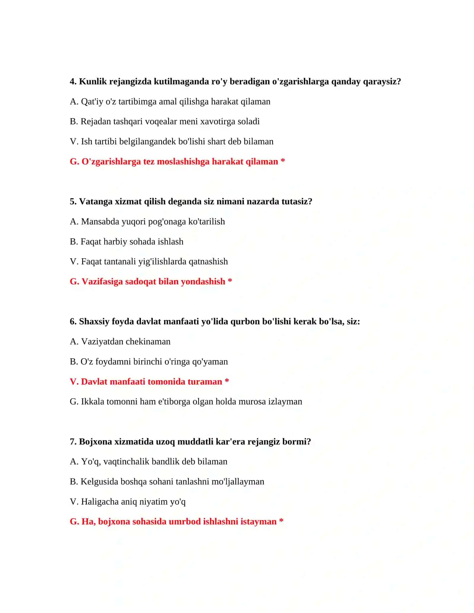 Bojxona mantiqiy savollarining javoblari 3