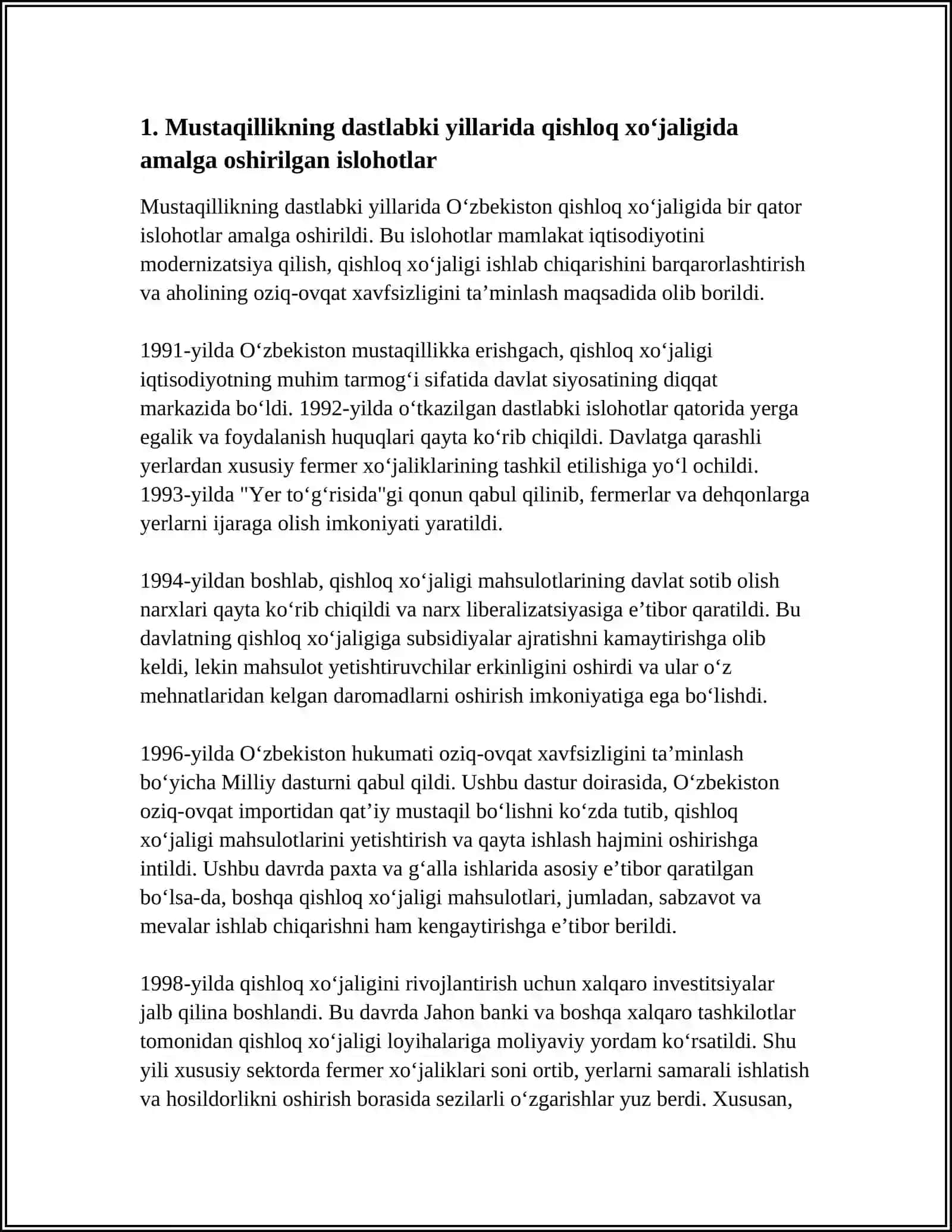 MUSTAQILLIK YILLARIDA QISHLOQ XO’JALIGI VA SANOAT SOHASIDAGI O’ZGARISHLAR 3