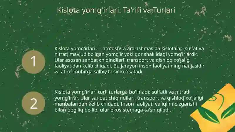 Kislota yomg'irlari va ularning hosil bo'lishida inson omilining roli 3
