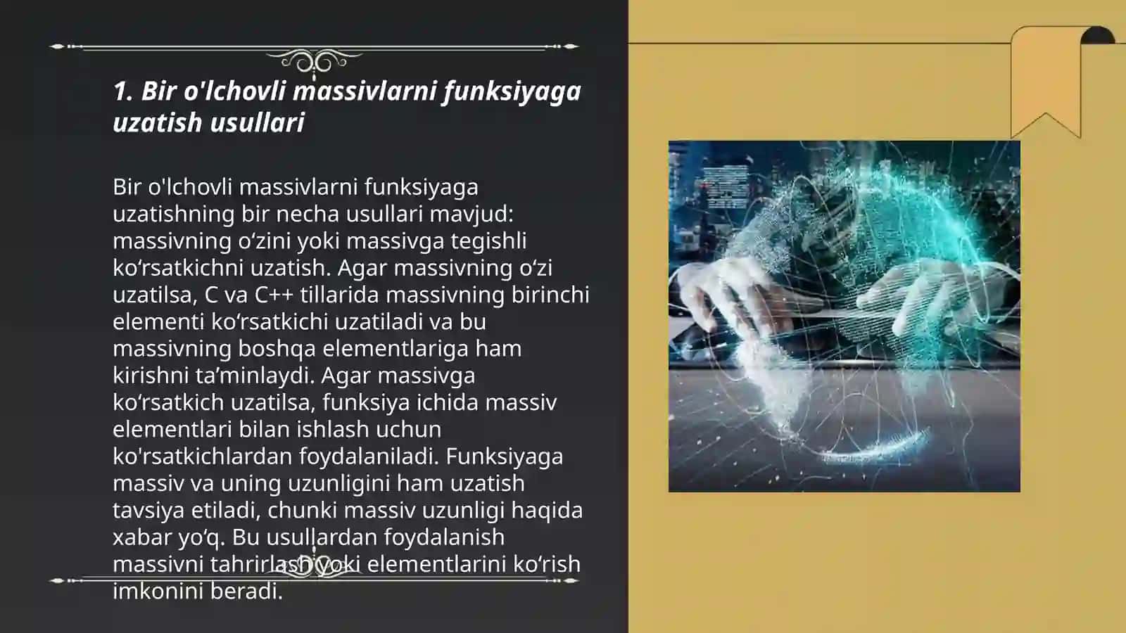 Bir o'lchovli massivlarni funksiya parametrlari sifatida qo'llanilishi 3