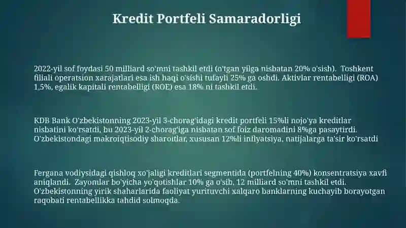 KDB bank o‘zbekiston AJning moliyaviy ko‘rsatkichlari va foyda tahlili 3