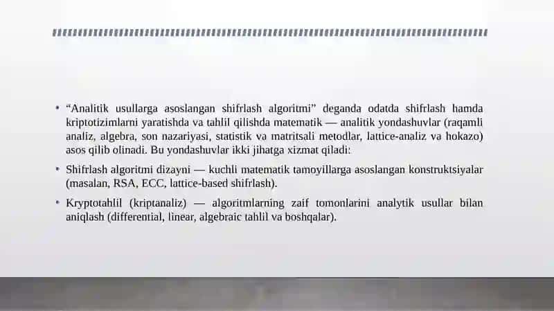 Analitik usullarga asoslangan shifrlash algoritmi. 3
