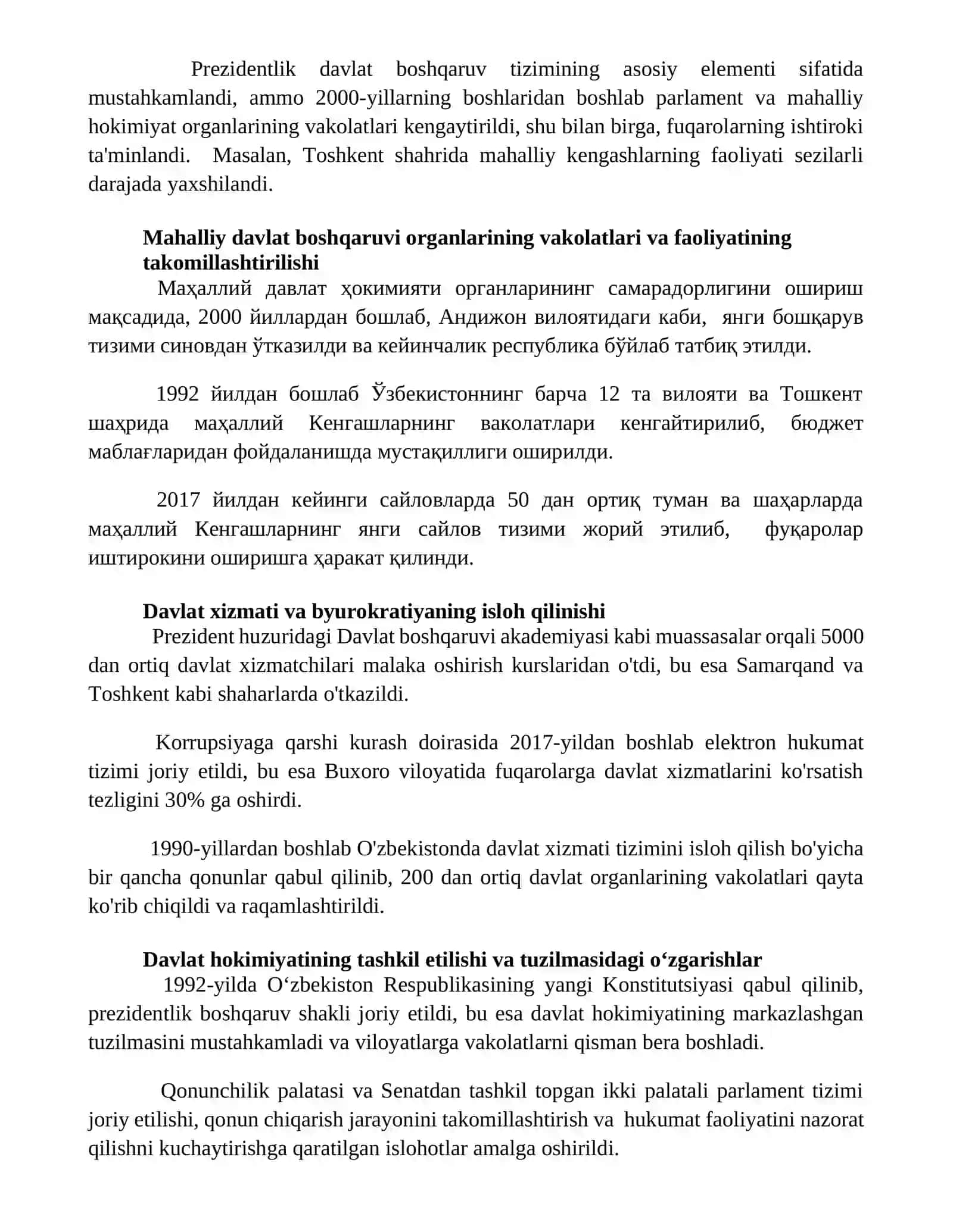 Mustaqillik yillarida davlat boshqaruv tizimida amalga oshirilgan islohotlar 3