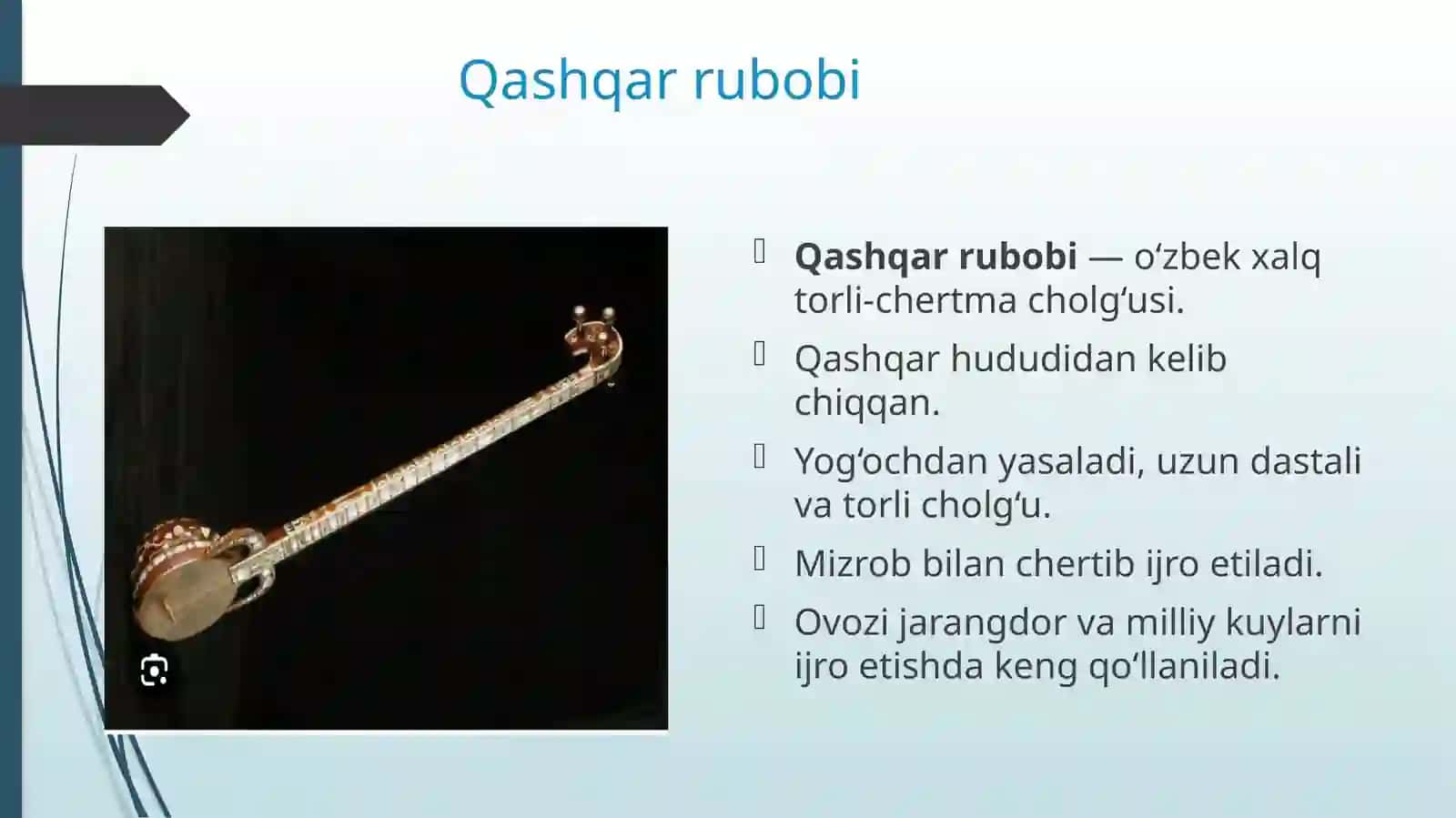 5-sinf o‘quvchilari bilan qashqar rubob cholg‘usida o‘zbek xalq kuyi “Navro‘z ufori” asarini ijro etish 3