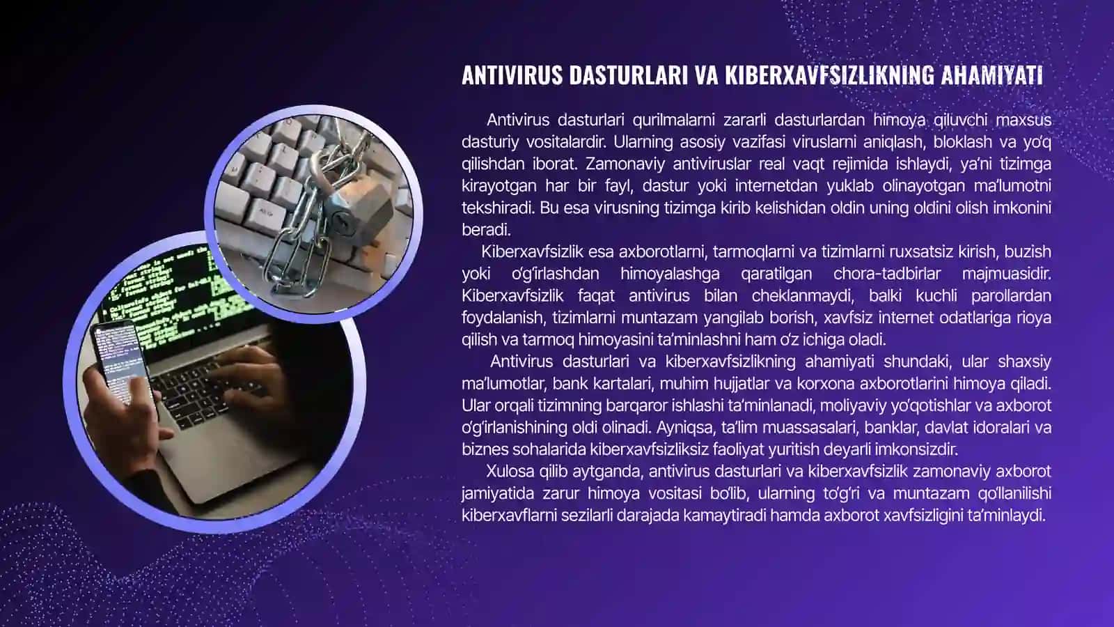 “ZAMONAVIY ANTIVIRUS TEXNOLOGIYALARI VA ULARNING SAMARADORLIGI” MAVZUSIDA TAYYORLAGAN MUSTAQIL ISHI 3