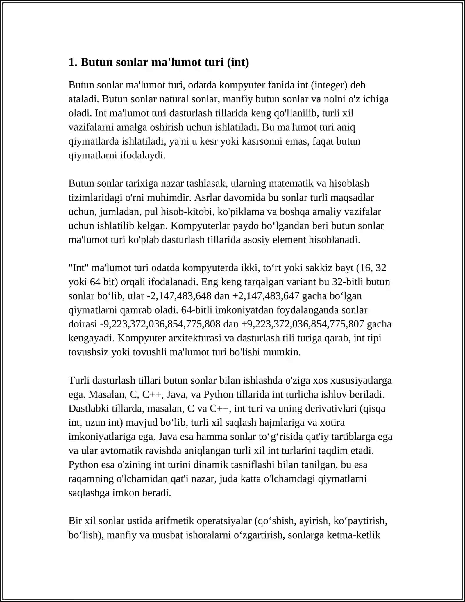 C++ DASTURLASH ASOSLAR:MA'LUMOT TURLARI 3