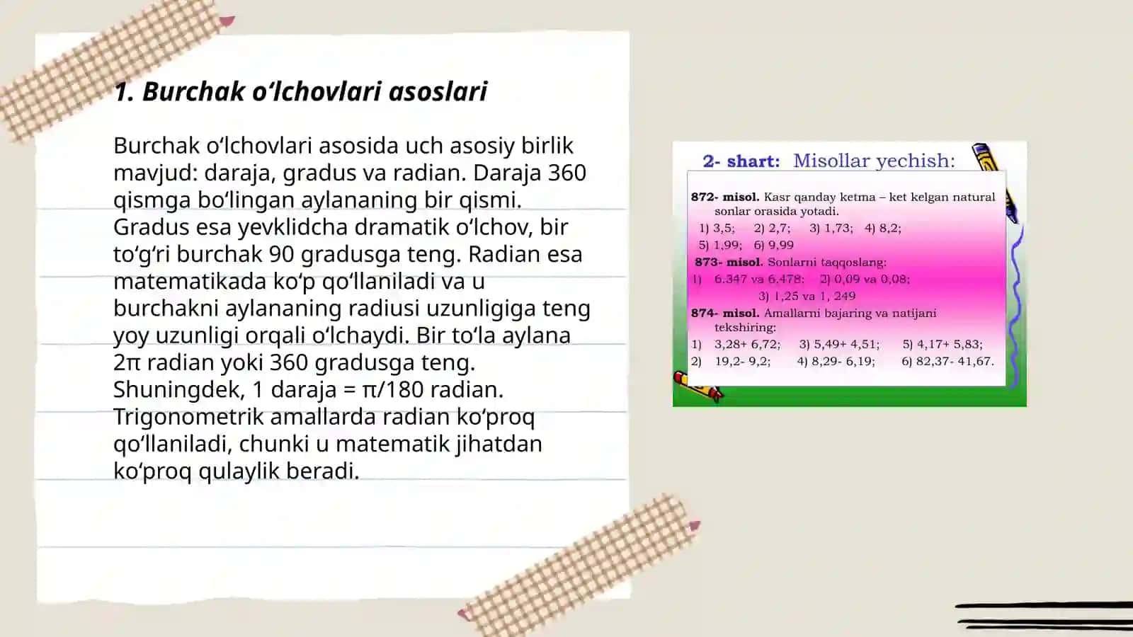 Burchak o‘lchovlari turlarini o‘rganish va har bir o‘lchov turining qo‘llanilish sohasini aniqlash 3