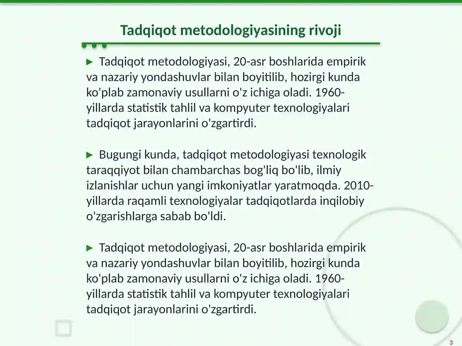 Tadqiqotlarning zamonaviy usullari 3