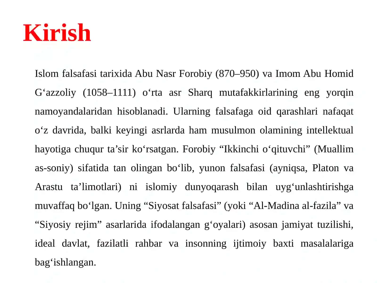 Abu Nasr Forobiy va G‘azzoliyning falsafai ilmiga oid qarashlari 3