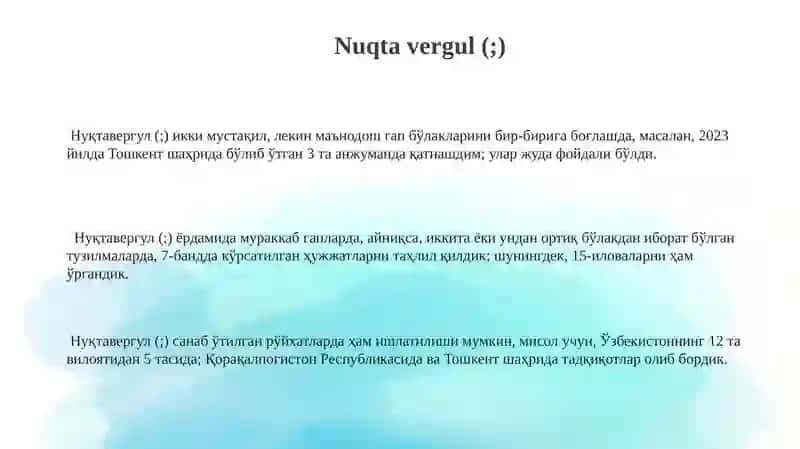 O'zbek tilida tinish belgilarining qo'llanishi 3