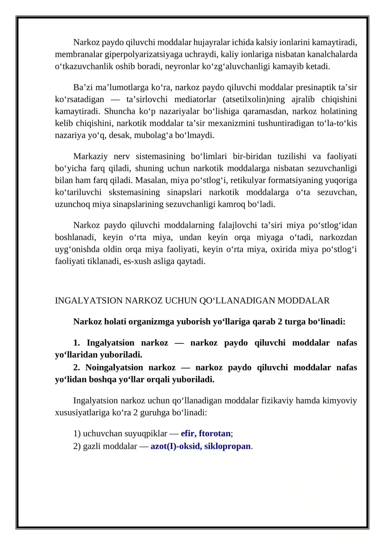 MARKAZIY NERV SISTEMASIGA TA’SIR ETUVCHI MODDALAR 3