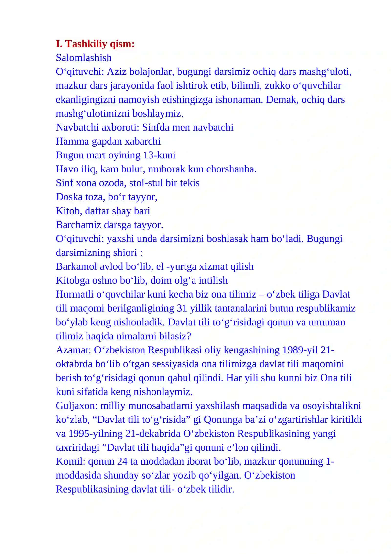 4-sinf Ona tili fanidan Fe'l so'z turkumi 4-chorak dars ishlanmasi 3