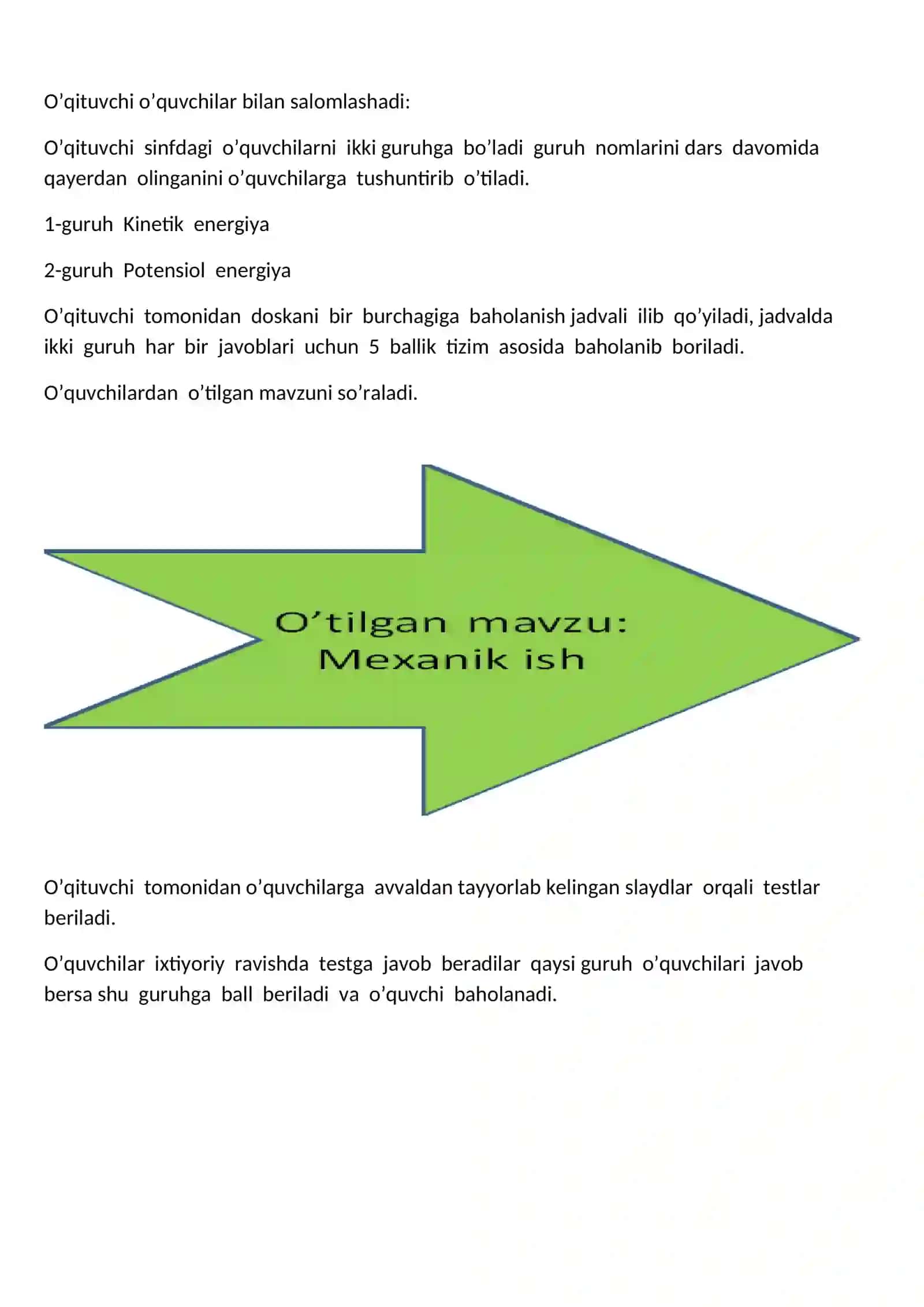 7-sinf Fizikadan dars ishlanma. Mexanik energiyaning turlari 3