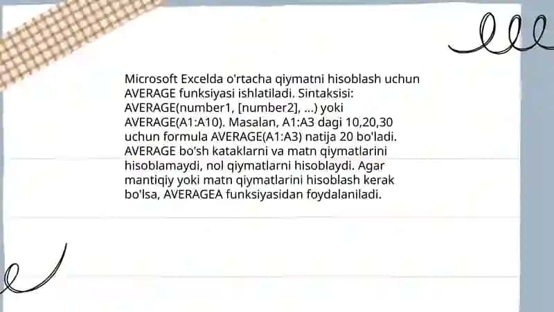 Microsoft Excel dasturida òrtacha kattaliklar dispersiya ishonchlilik intervali hisoblash 3