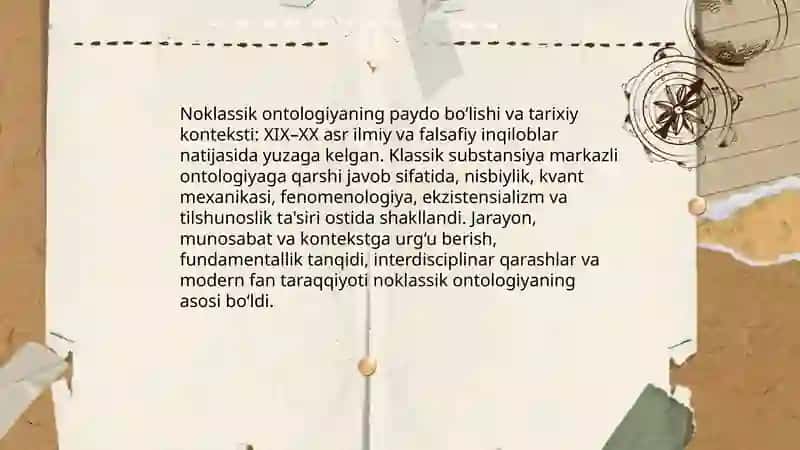 Noklassik ontologiyaning yonalishlari va mohiyatlari boyicha esse tayorlash 3