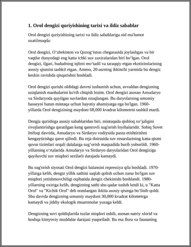 OROL DENGIZI MUAMMOSI VA UNING OLDINI OLISH CHORALARI 3