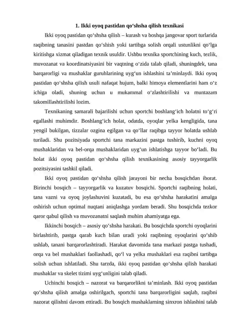 Ikki oyoq pastidan qo'shsha qilish usulini takomillashtirish 3