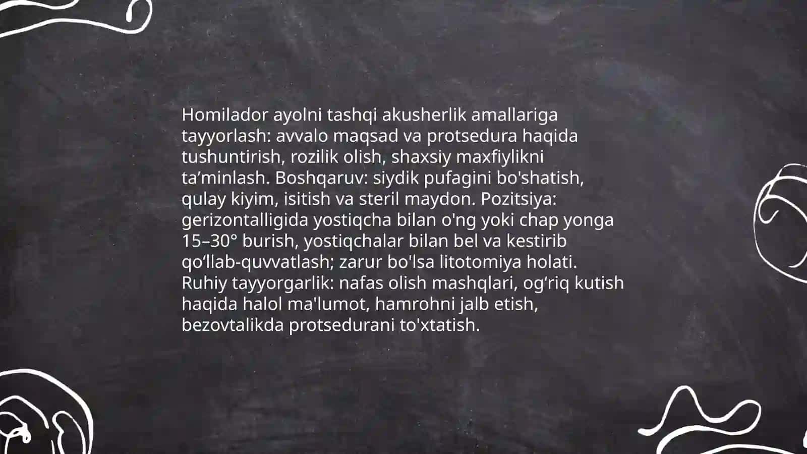 Homladorlik davrida hamshiralik parvarishi Tashqi akusherlik amallarni otkazish homlador ayol asboblar Nematova Muxtasar 3