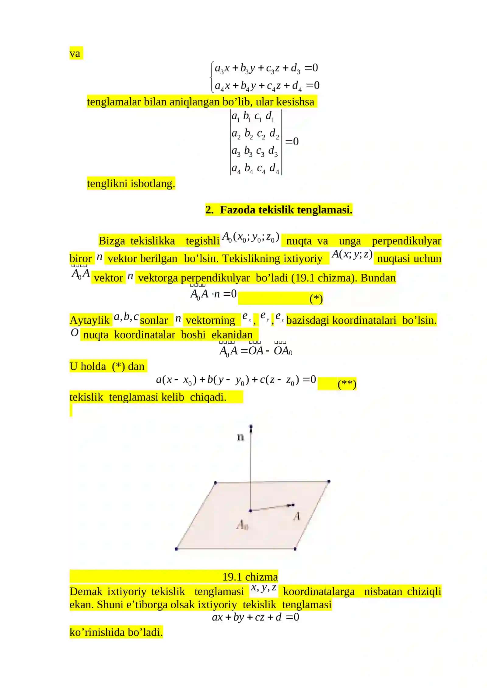FAZODA TO’G’RI CHIZIQ VA TEKISLIK TENGLAMALARI 3