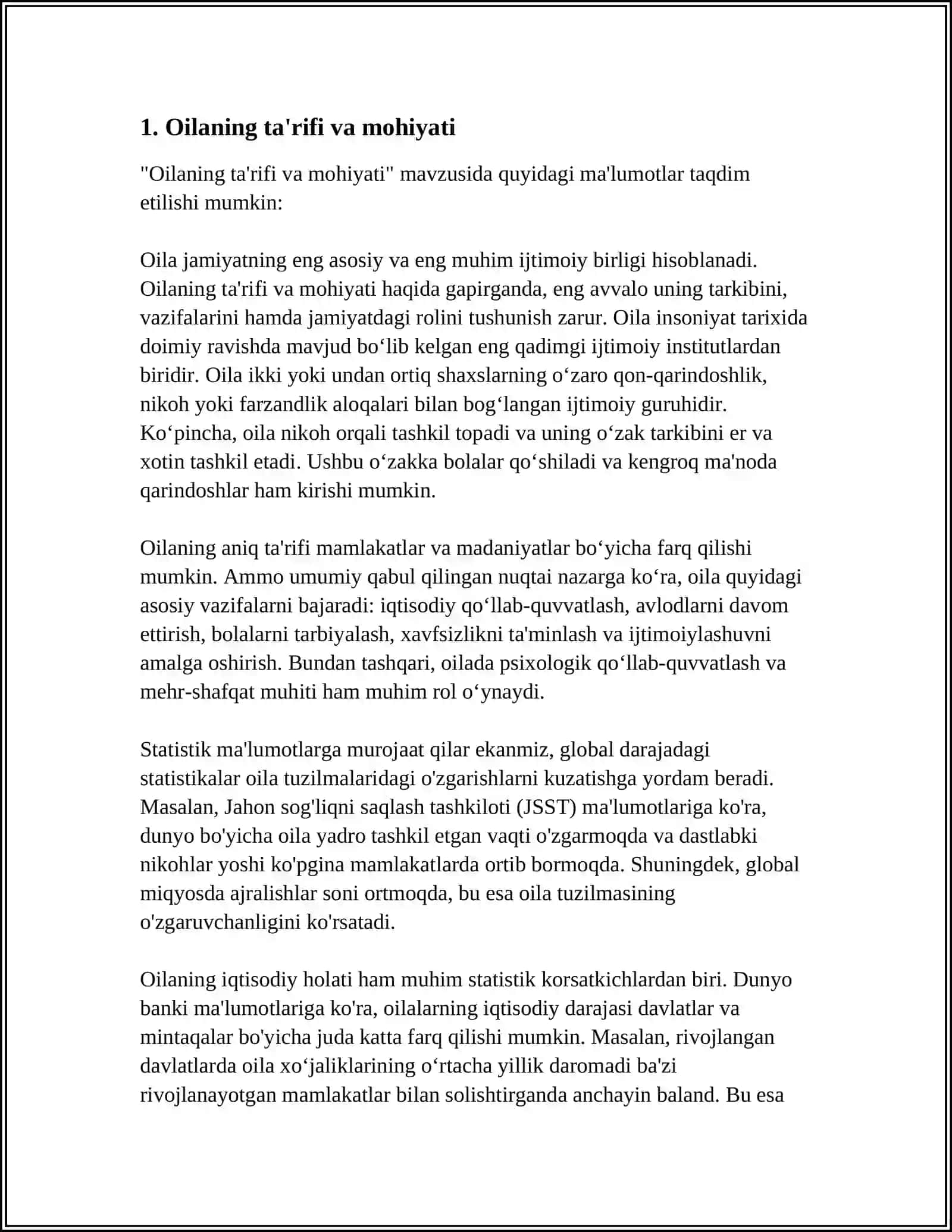 MUSTAQIL ISH Mavzu: OILA VA UNING ASOSIY FUNKSIYALARI 3