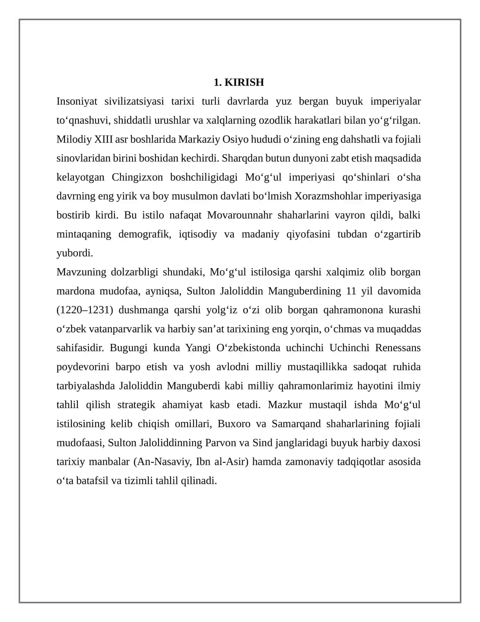 CHINGIZXON ISTILOSI VA MOVAROUNNAHR XALQLARINING OZODLIK KURASHI: JALOLIDDIN MANGUBERDI JASORATI 3
