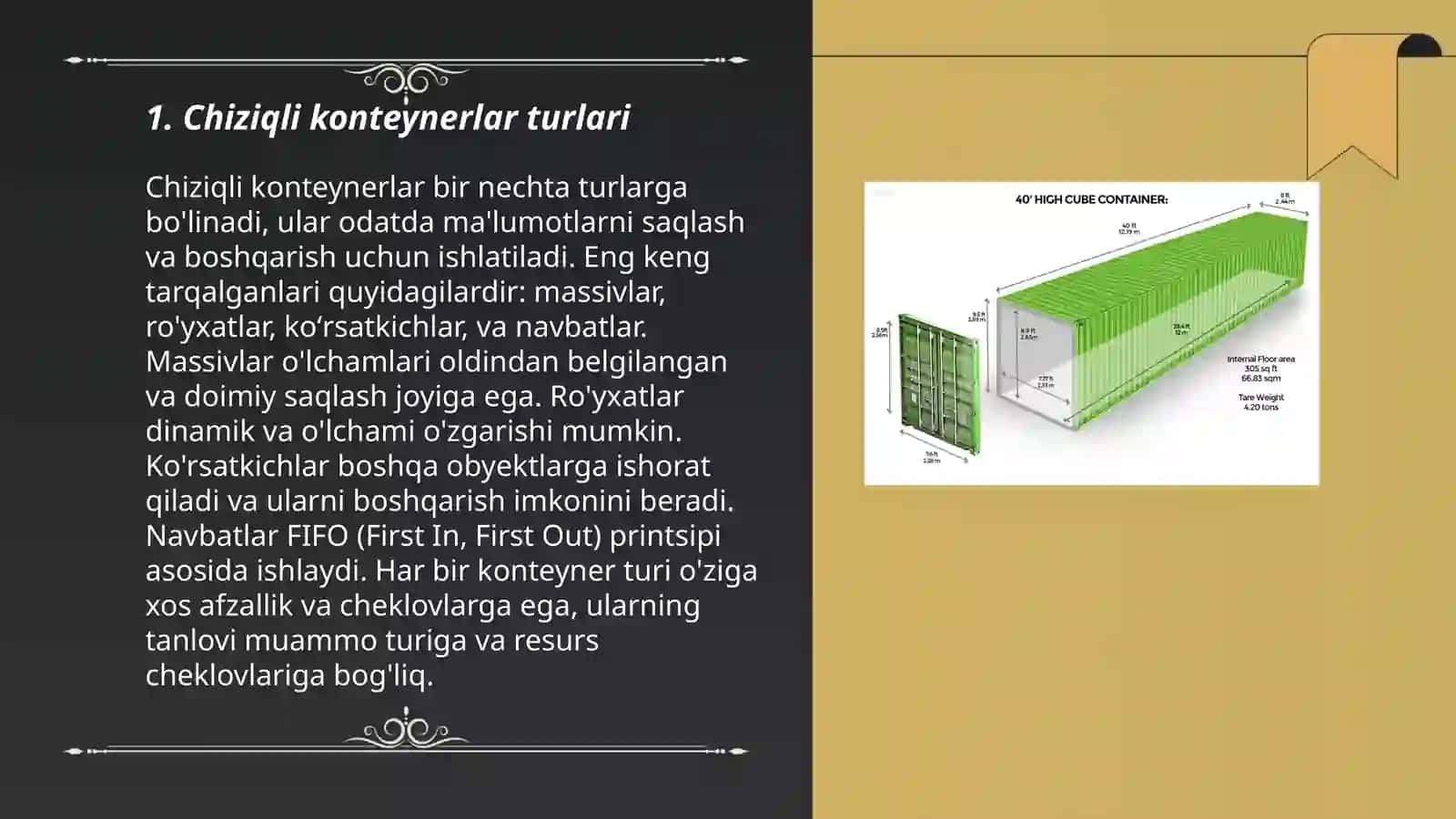 Chiziqli konteynerlar turlari 3