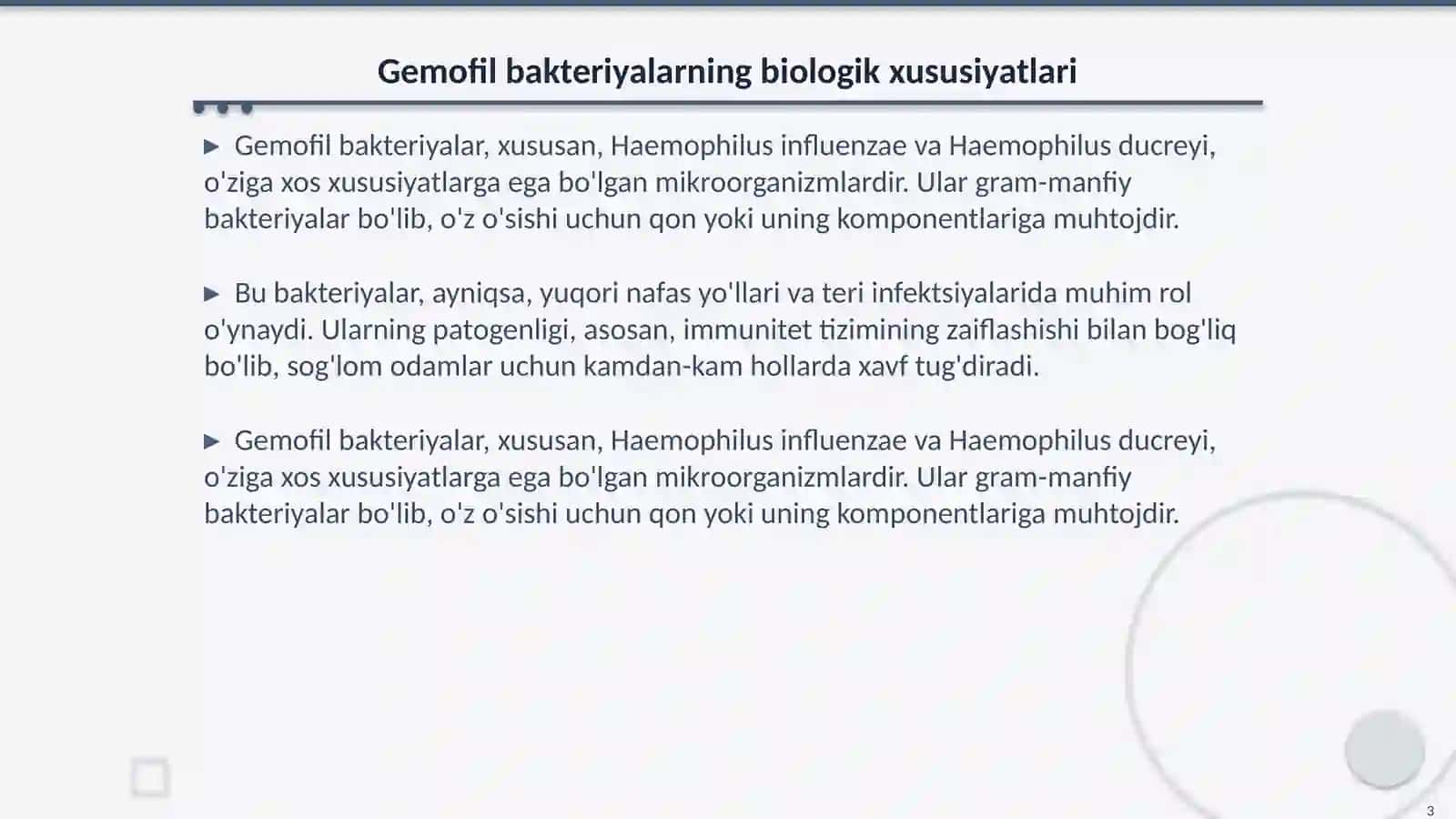 Gemofil bakteriyalar (inflyuensa tayokchasi, yumshok shankr qo zg'atuvchisi) 3