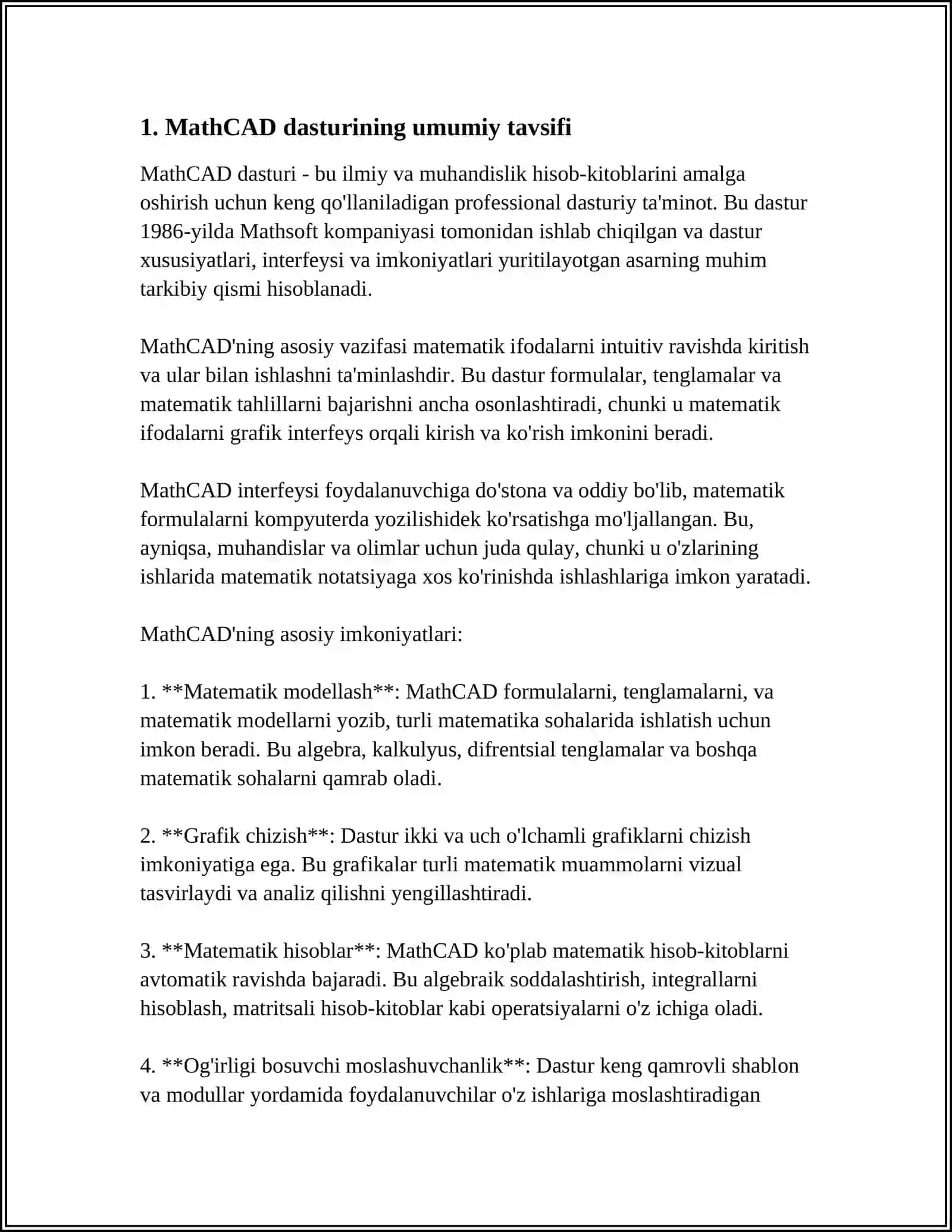 MathCAD HAQIDA UMUMIY TUSHUNCHA VA ULARDAN FOYDALANISH 3