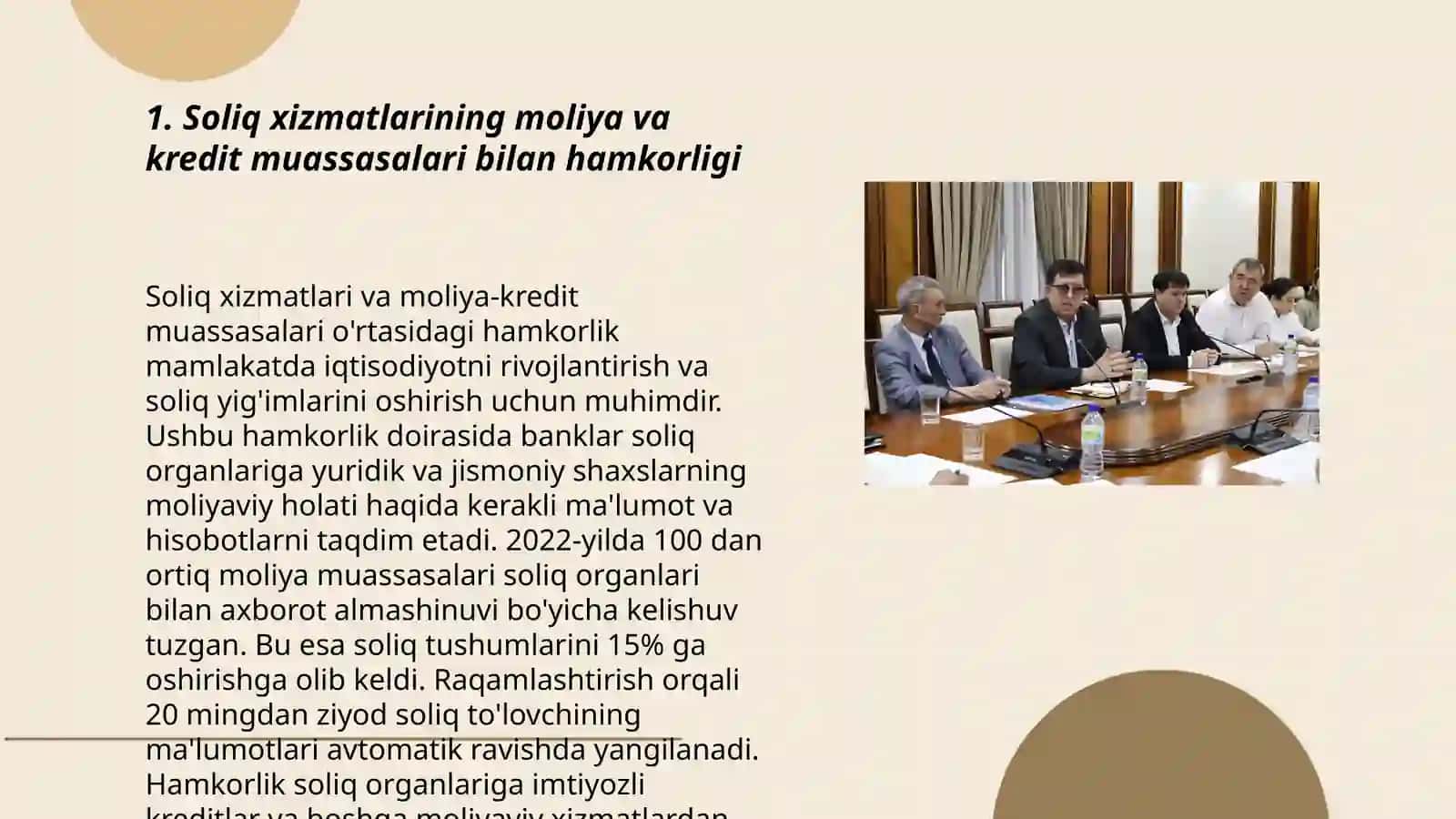 Soliq xizmatlari organlarining moliya va kredit muassasalari b.n ozaro munosabati 3