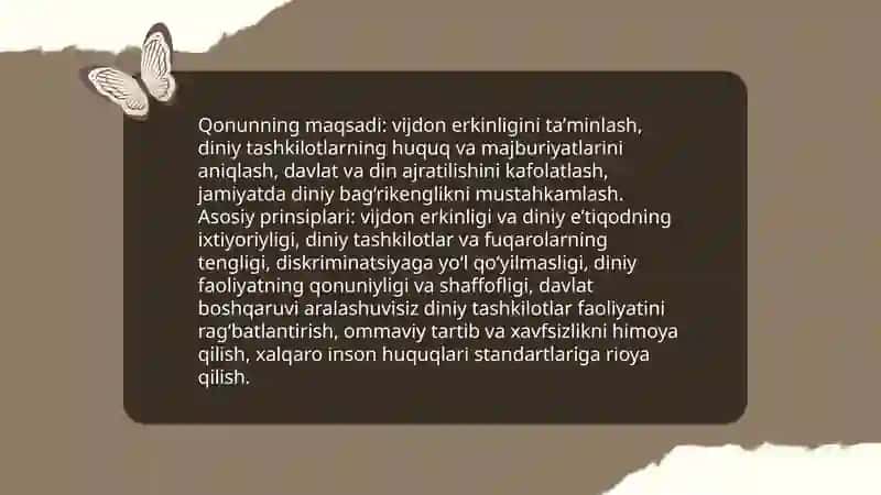 Vijdon erkinligi VA diniy tashkilotlar to'g'risidagi Qonun 3
