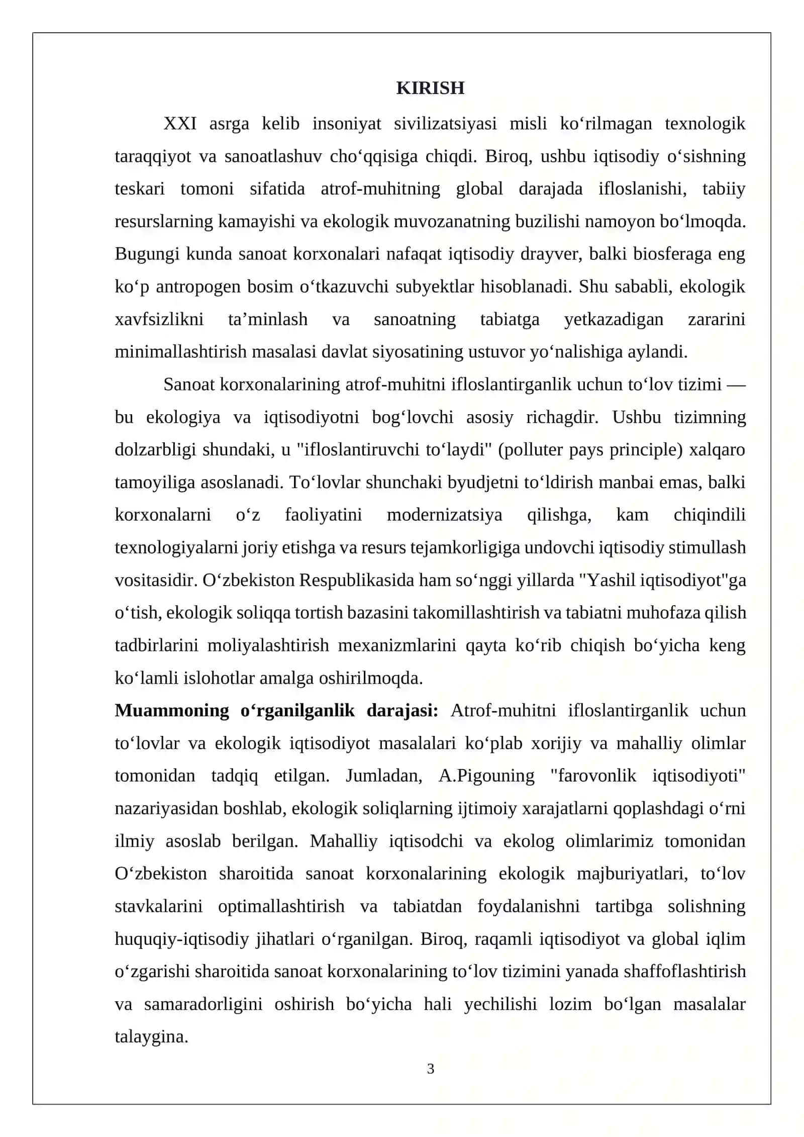 Sanoat korxonasining to‘lov tizimi: Atrof-muhitni ifloslantirganlik uchun to‘lov 3