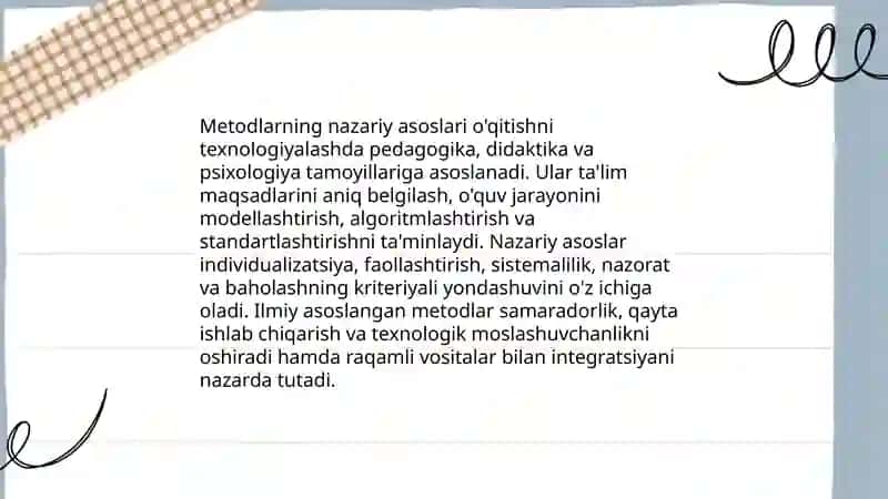 O'qitishni texnologiyalashda metodlarning ahamiyati 3