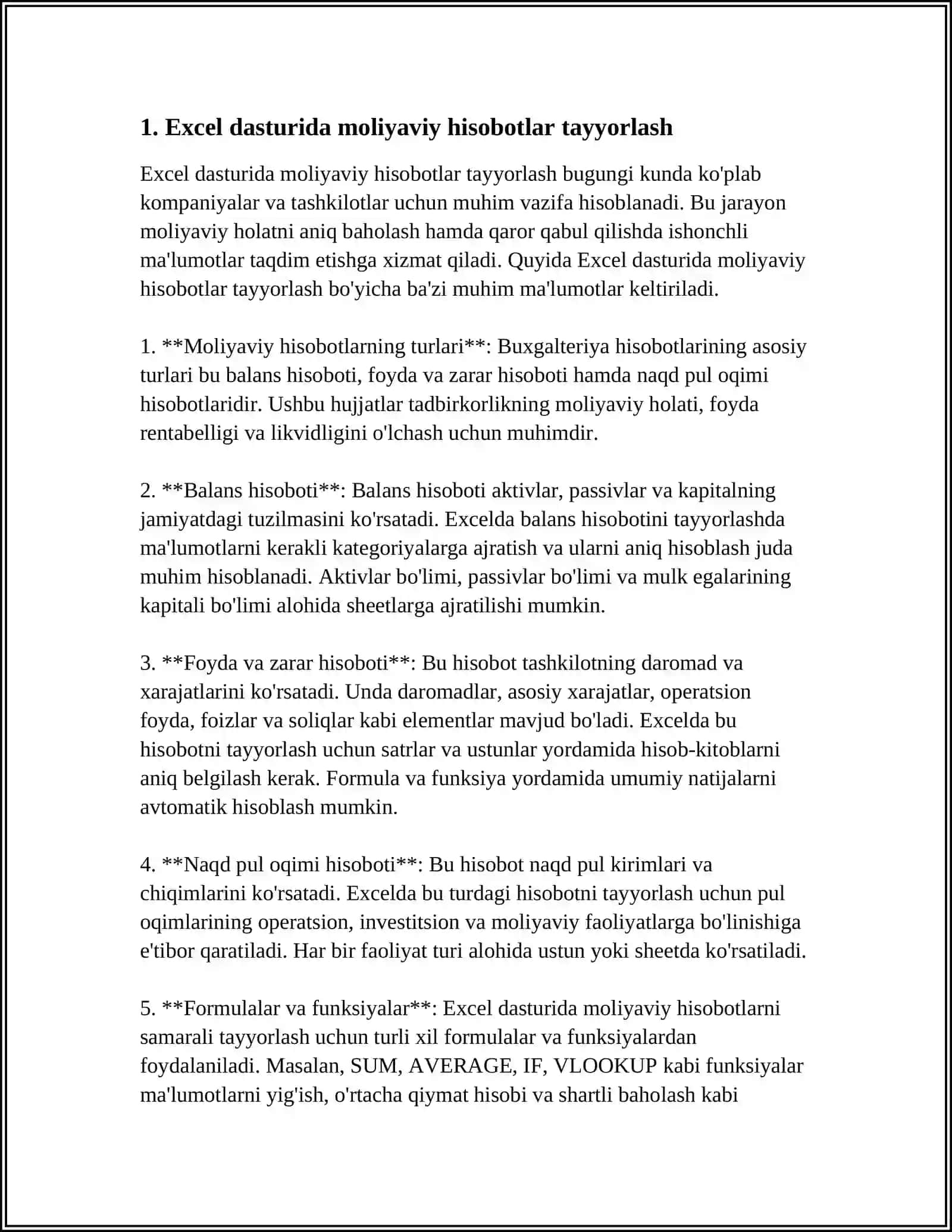 Excel dasturida turlar moliyaviy hisobotlar tayyorlash 3